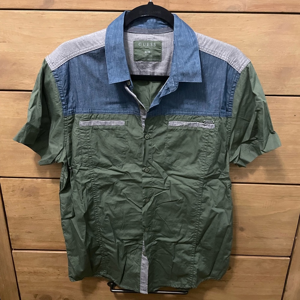 Guess Color Blocked Short Sleeve Button Down